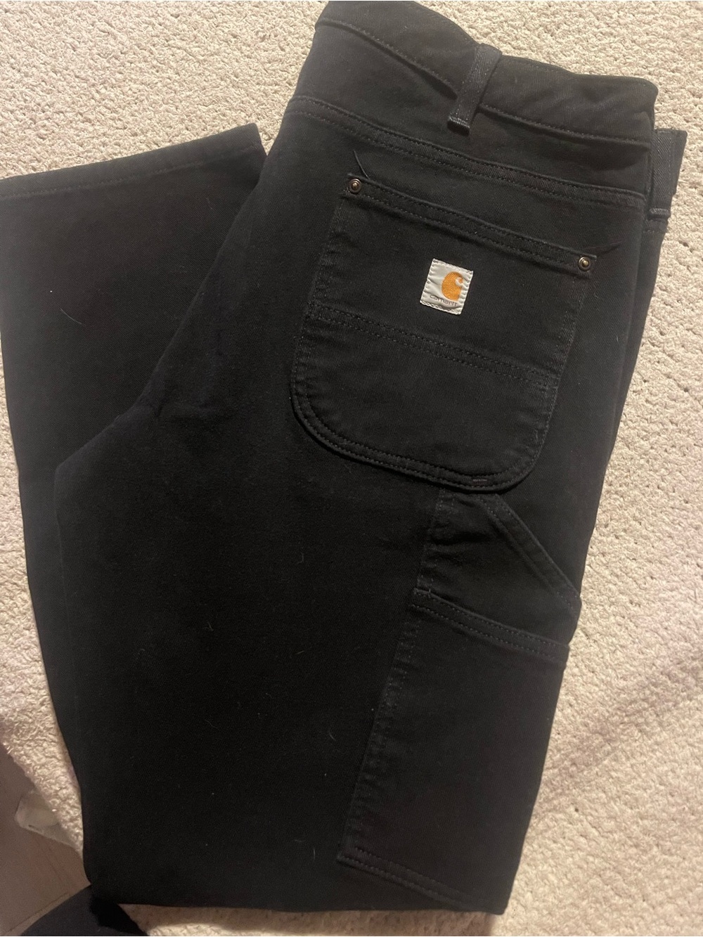 Carhartt Black Straight Fit Work Pants with Yellow Logo Accent